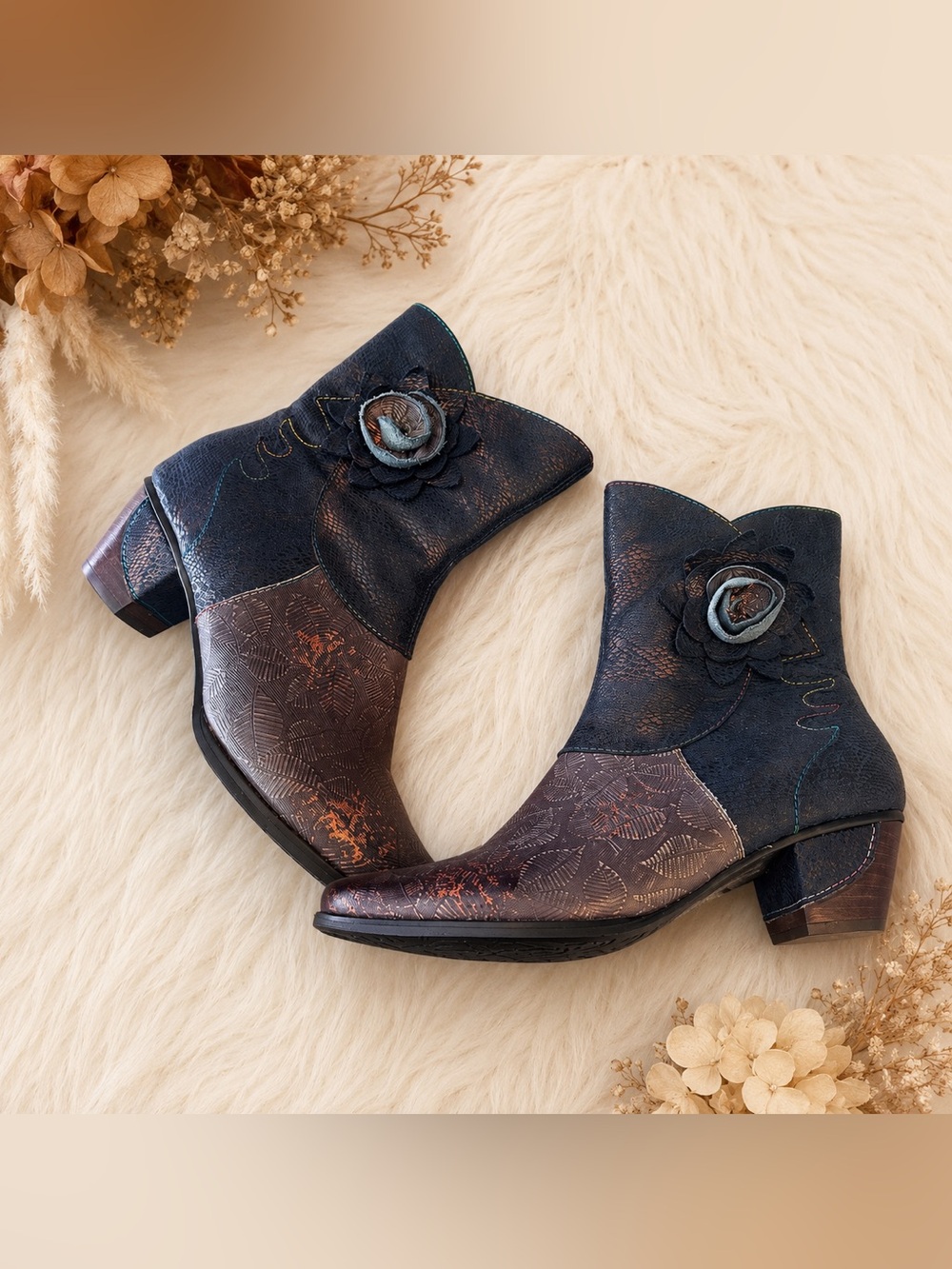Spring Step L’Artiste Shania Ankle Boots EU 38 Floral Leather Western Boho